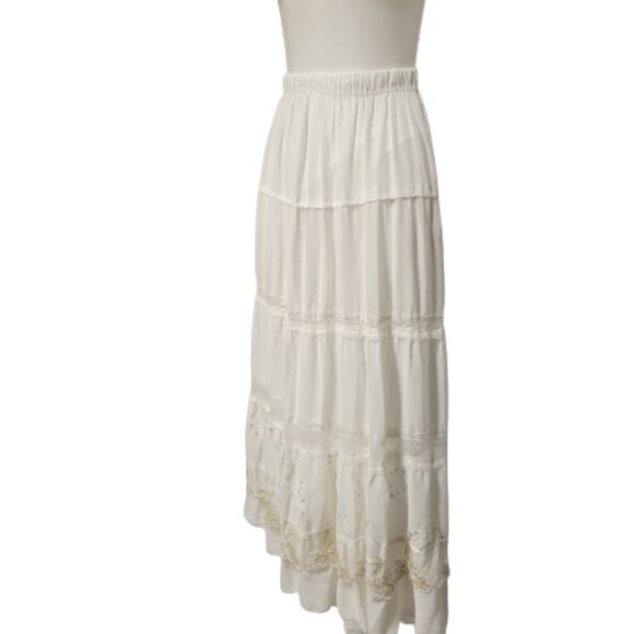 White Lace Skirt Sequin Elastic Waist Pleated Skirt Size XL, XXL - Picture 5 of 15